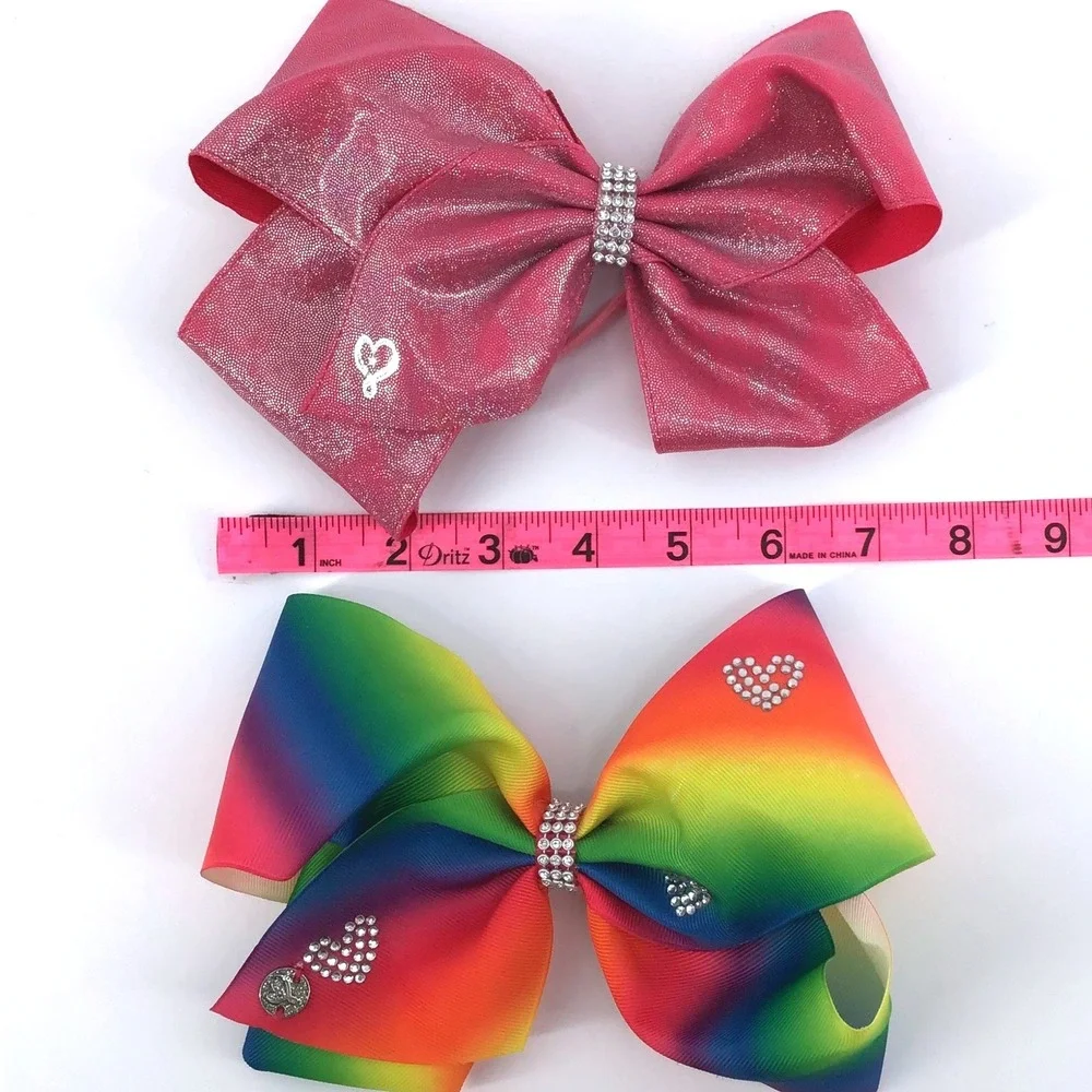 JoJo Siwa Hair Bows Jumbo Set Pink Metallic Glitter Rainbow Rhinestone Hearts
